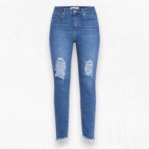 Levi's Mile High Medium Wash Distressed High Rise Skinny Jeans Raw Hem Size 26